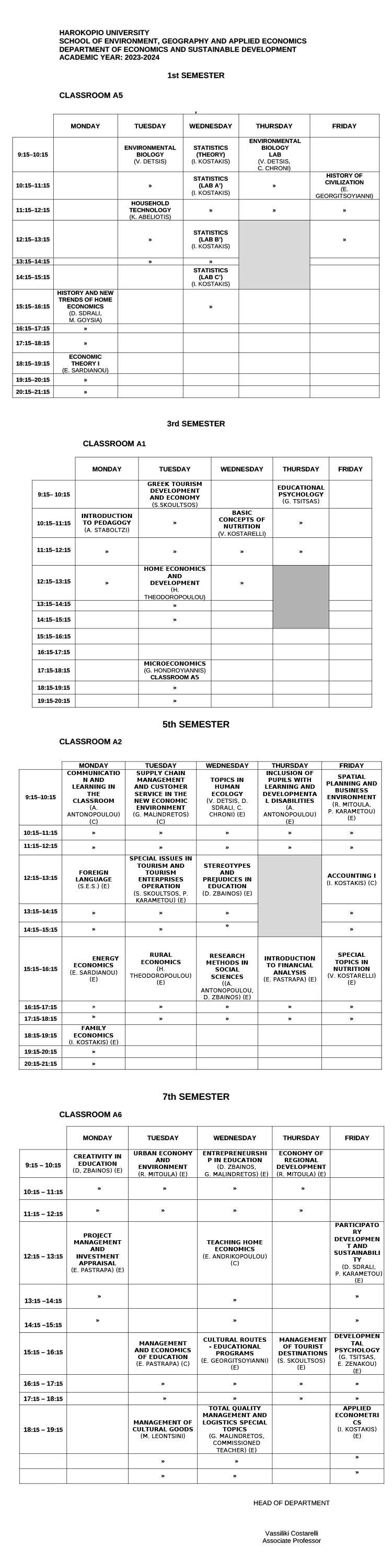 TIMETABLE WINTER 2023 2024